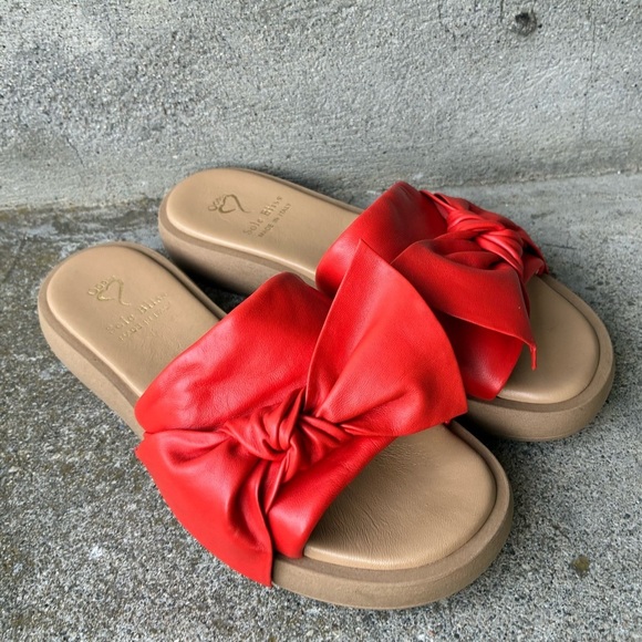 SOLE BLISS Bailey coral red sandals soft Italian leather BOW slides sz 40 NWOT - Picture 8 of 13